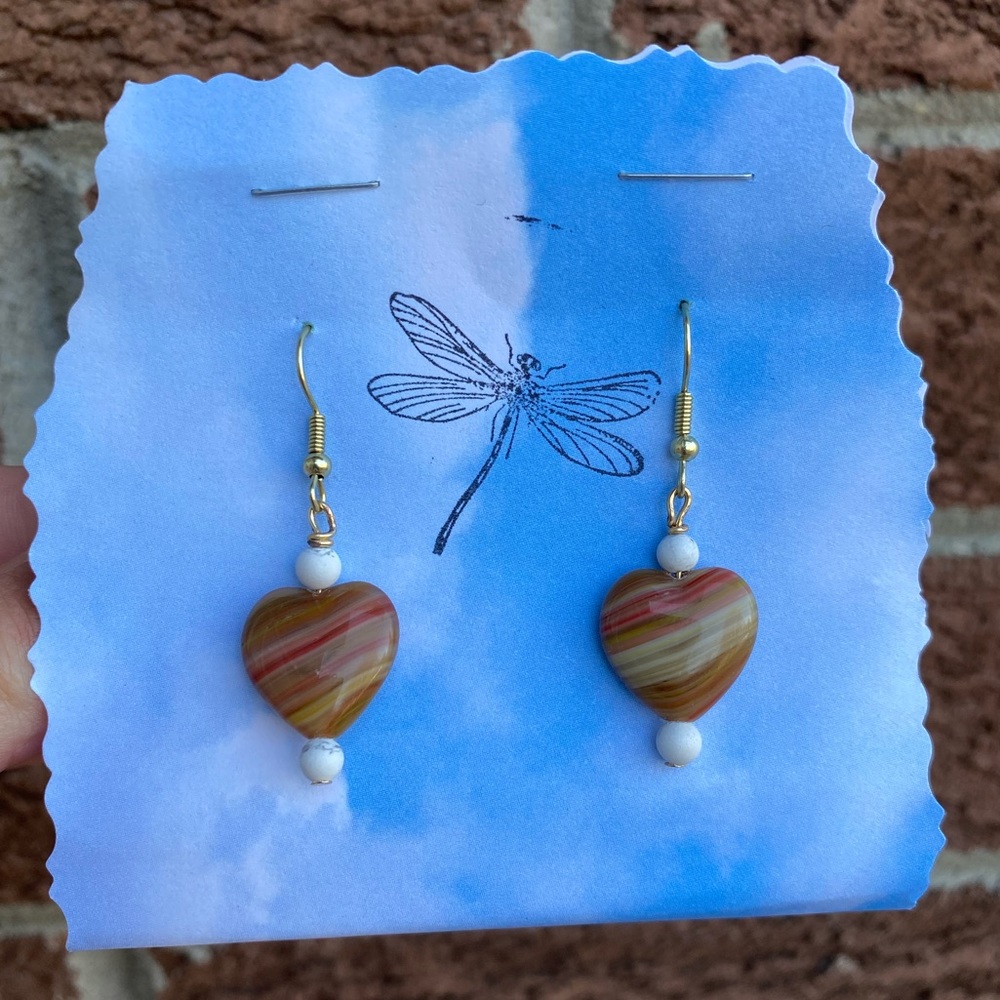 ✨Handmade🧡Retro Pressed Glass +Matte Howlite, Earrings